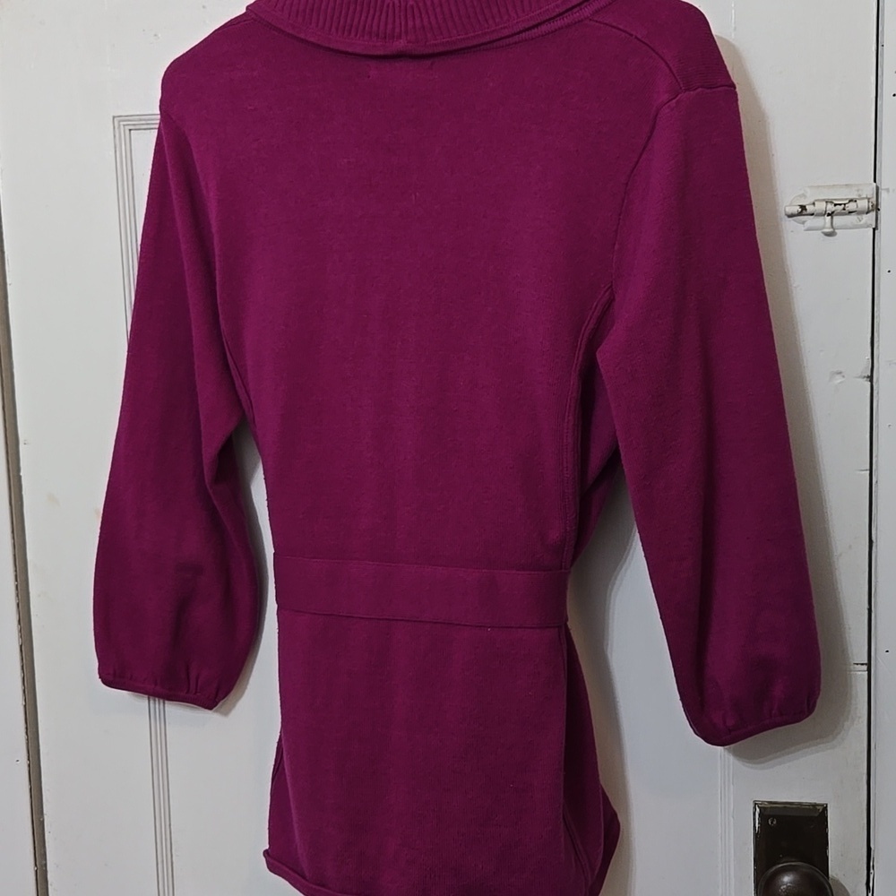ALFANI Magenta BEAUTIFUL Women's Sweater 3/4 SLEEVE with Belt - Picture 5 of 5